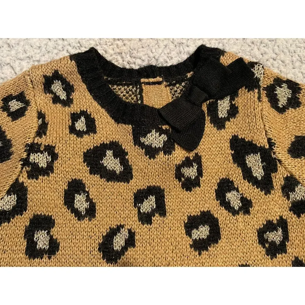 Girls 3T Gymboree RIGHT MEOW cheetah sweater DRESS black brown Metallic Gold
